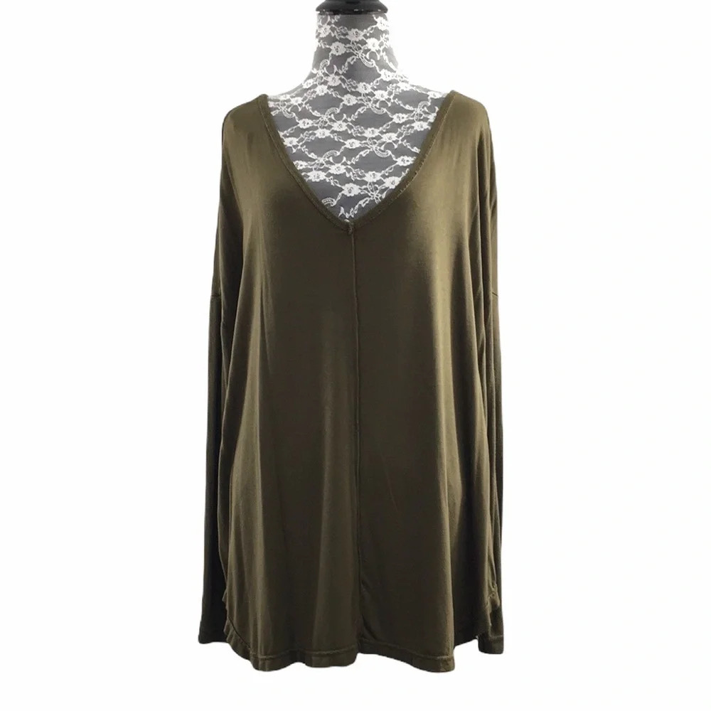 Free People Green Swing Long Sleeve Stretch‎ Top